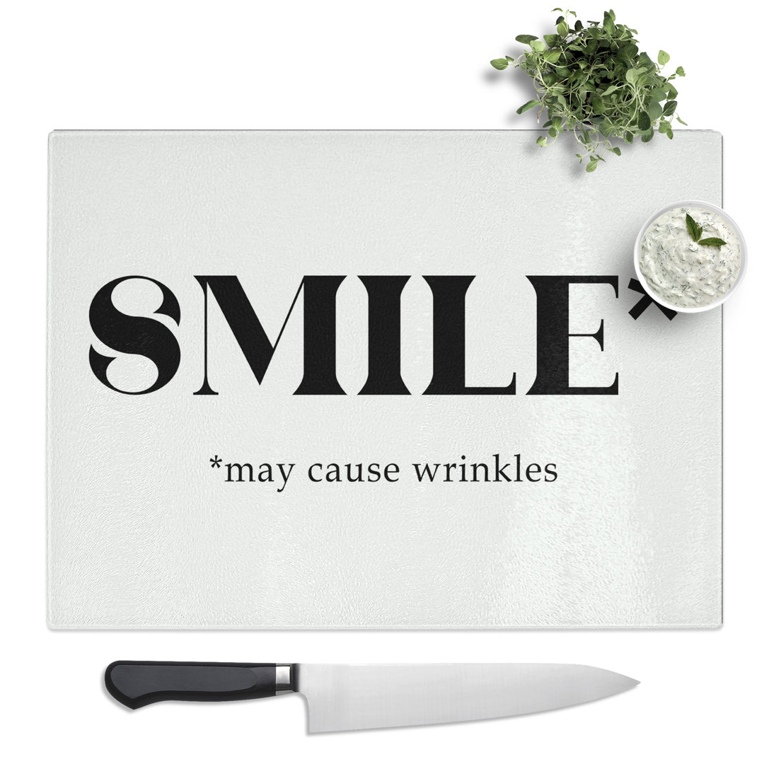Smile Typography Quote  Glass Chopping Board