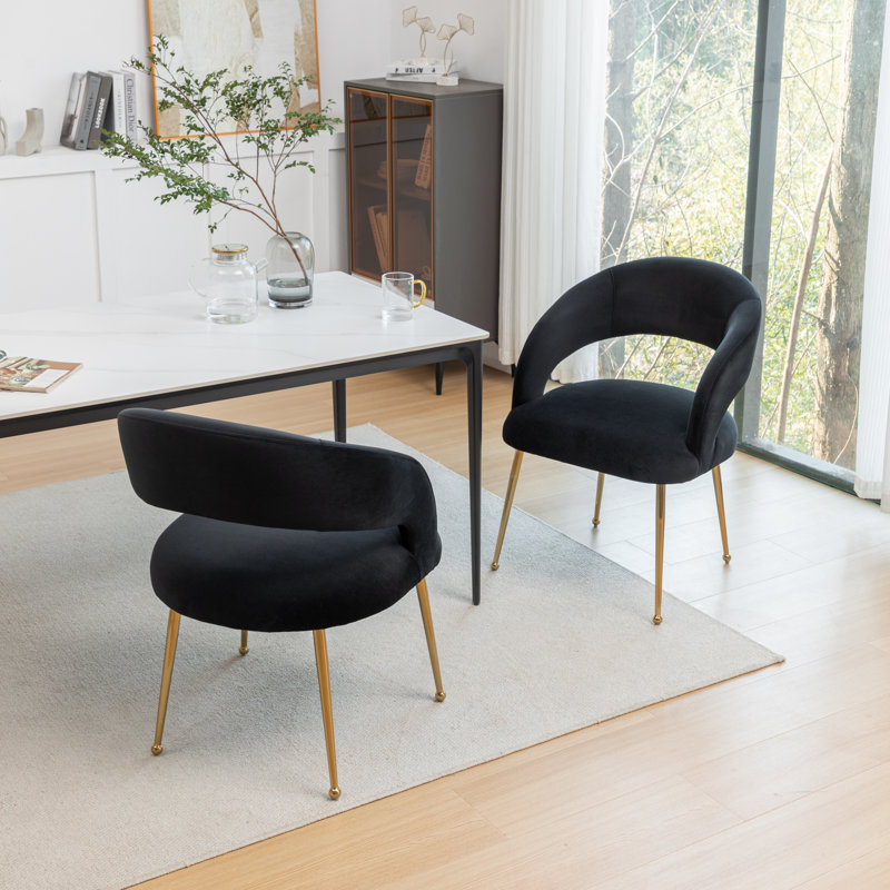Chaise avec accoudoirs en velours Lokelani, Noir, 2