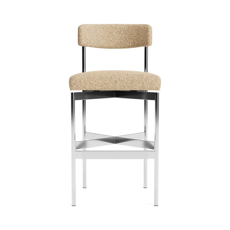 Remy Bar Stool, Berber - Dune, Polished Stainless Steel, Bar Stool (31” Seat Height)