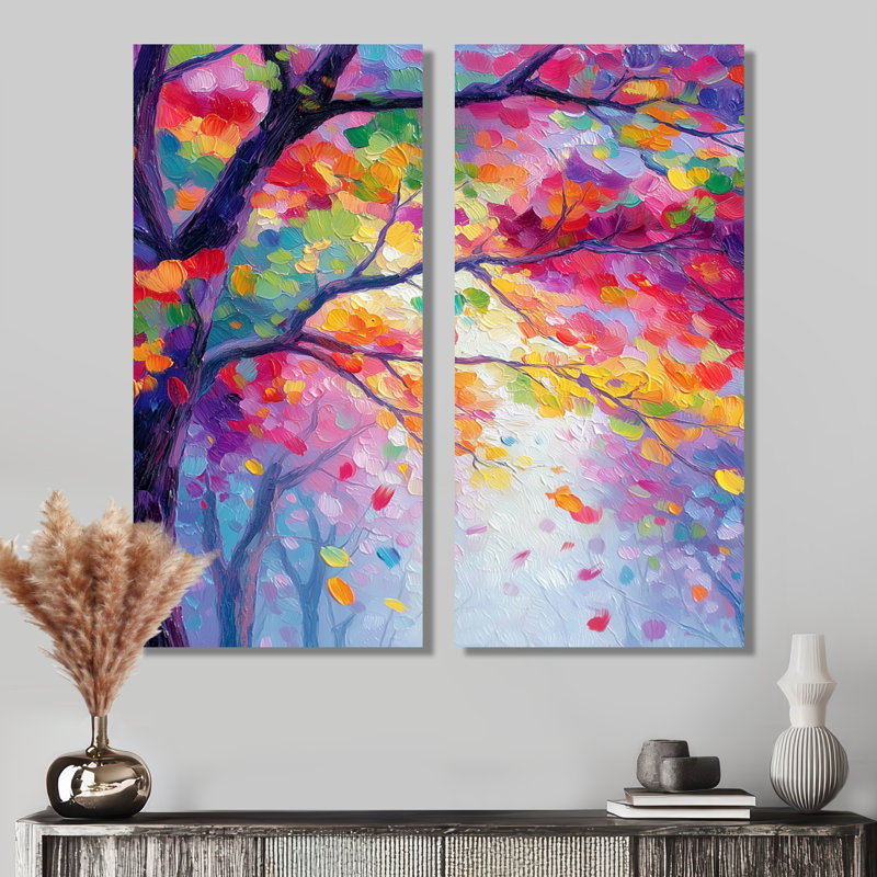 «Vibrant Tree of Life Forest», reproduction d'art sur toile rose, 2 pièces, H 32 po x l 32 po, Toile tendue