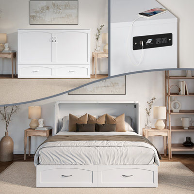 Grande commode en bois avec matelas Marion, tiroir de rangement et chargeur intégré Marion