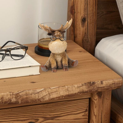 Figurine d'orignal en résine rustique avec lunettes en métal et sculpture de table
