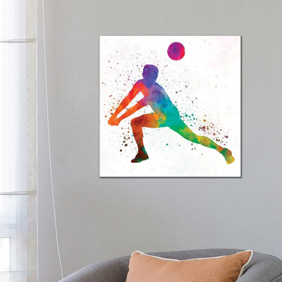 Volley Ball Player Man In Watercolour III by Paul Rommer - Wrapped Canvas Painting