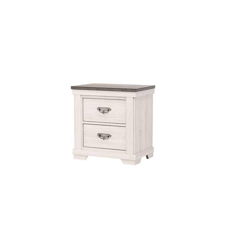 Table de chevet style avec 2 tiroirs au fini rustique beige et blanc
