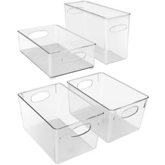 Plastic Open Front Food Storage Bin for Kitchen Cabinet, Pantry, Shelf,  Fridge/Freezer - Organizer for Fruit, Potatoes, Onions, Drinks, Snacks,  Pasta - 5 Tall - 4 Pack - Clear