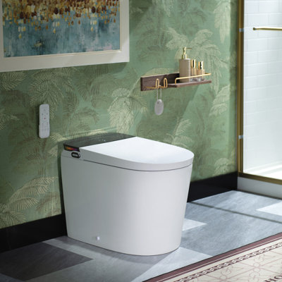 Toilette bidet intelligente avec chasse d'eau ultra-silencieuse et rapide, score de chasse de 1 000 g MaP, bouclier en mousse, hauteur confort ADA, ouverture / fermeture automatique, capteur de pied, chasse occultante, lumière ambiante, siège chauffant avec système de parfum