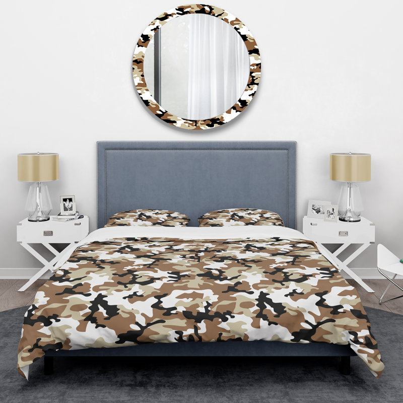 Ensemble de housse de couette en microfibre noir / brun 3 pièces, Housse de couette pour grand lit et 2 taies décor