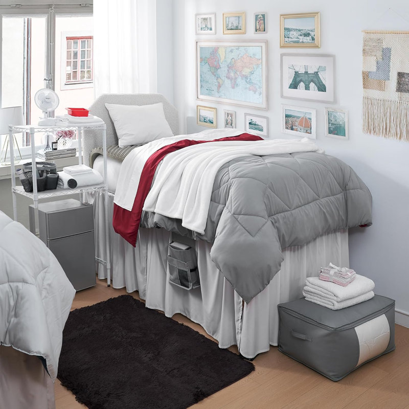 DormCo Packs Box Stitch Comforter, Gray/Red