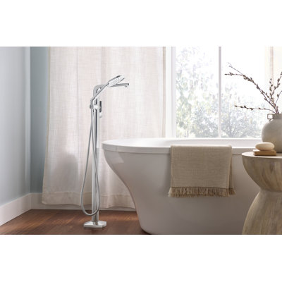 Gerber Transitional 1-handle Freestanding Floor Mount Tub Filler Trim Kit With 1.75 Gpm Soft Square Hand Sh In Chrome