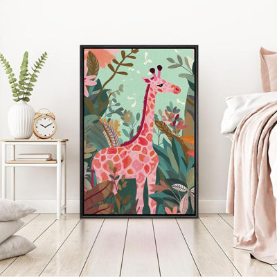 Bright Preppy Animals Pink Giraffe Tropical Jungle Kid Girl's Bedroom Animals Modern Boho Style Preppy