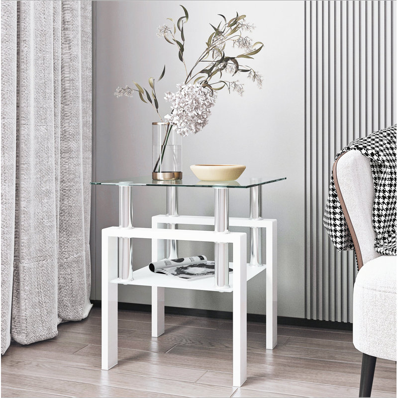 Table de bout moderne en verre trempé 1 pièce, table de bout, table carrée pour le salon