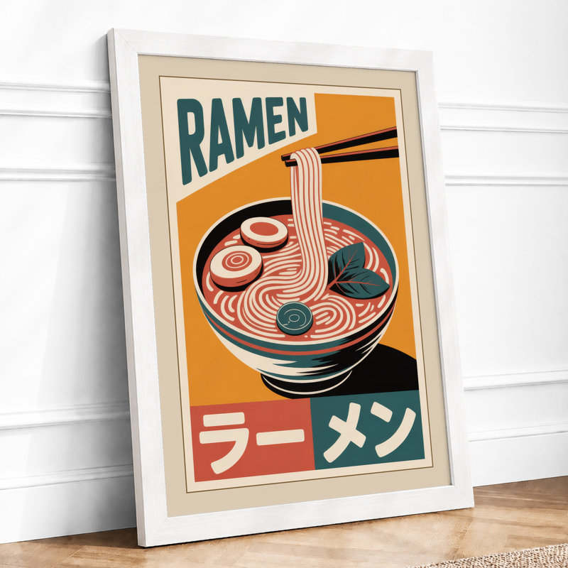 Ramen Poster Retro - Framed Print, A2 - 59.4 x 42.0 cm, White