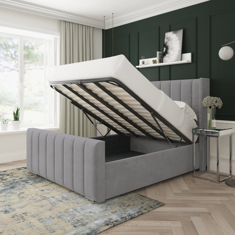 Willow Naples Velvet Upholstered Ottoman Bed Frame, Silver, Double (4'6)