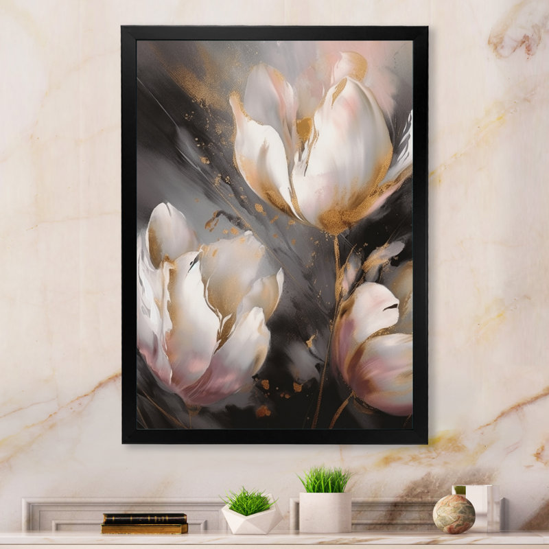 Crème sérénade de tulipes II - impression, Cadre photo noir, H 20 po x l 12 po x P 1 po