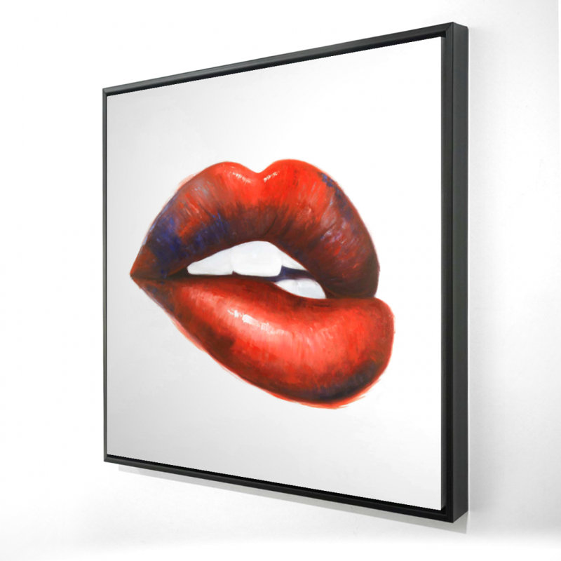 Beautiful Red Mouth - Toile encadrée rouge pour décoration intérieure, H 37,25 po x l 37,25 po