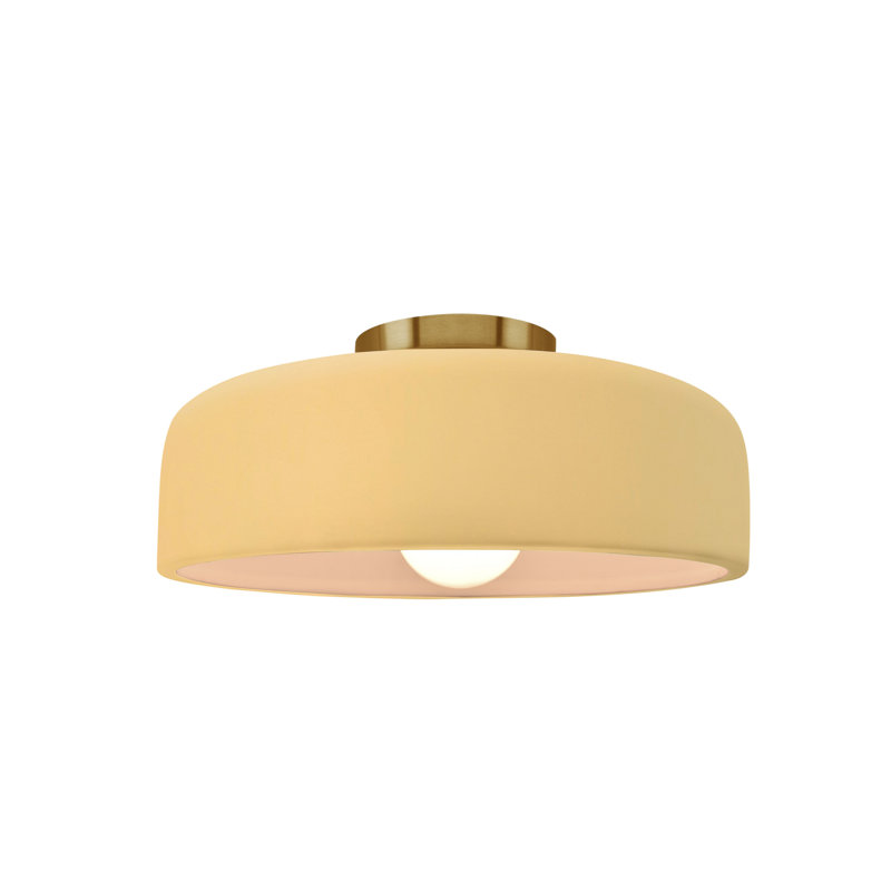 Plafonnier semi-encastré en céramique Dottie, Jaune atténué, Laiton brossé, H 6 po x l 10 po x P 10 po