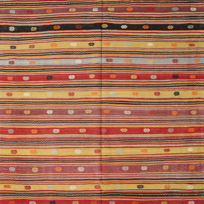 Tapis de zone rouge/beige/orange contemporaine, Carré 6 pi