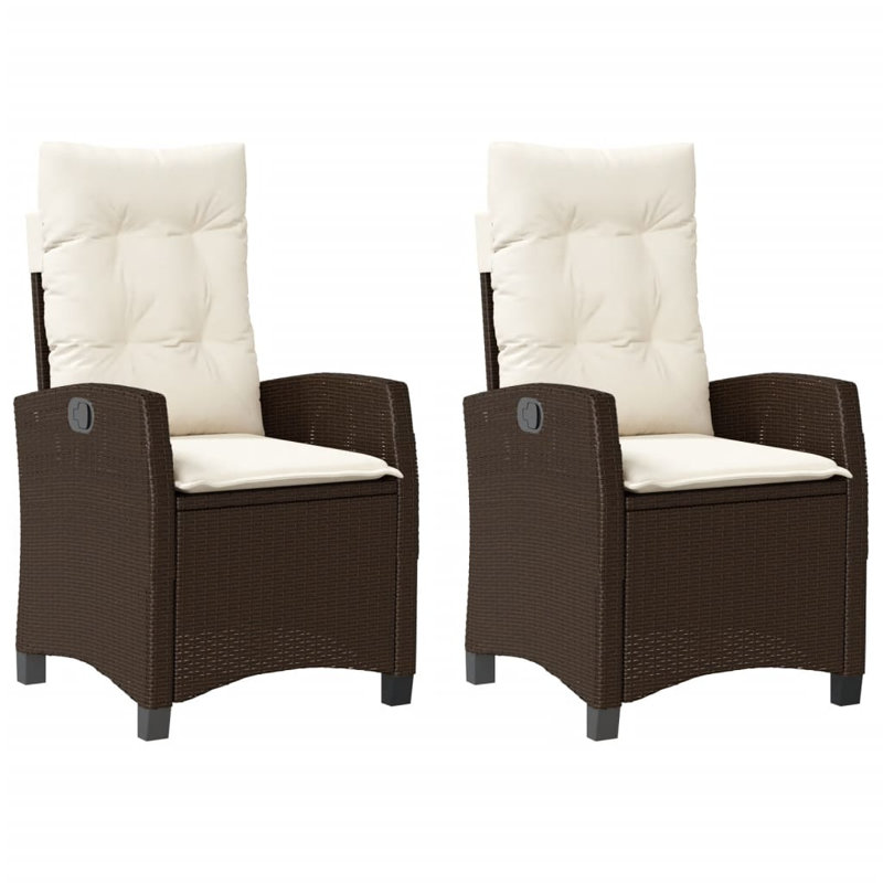 Red Barrel Studio® 2 chaises de patio inclinables avec coussins en poly rotin, Blanc, Noir