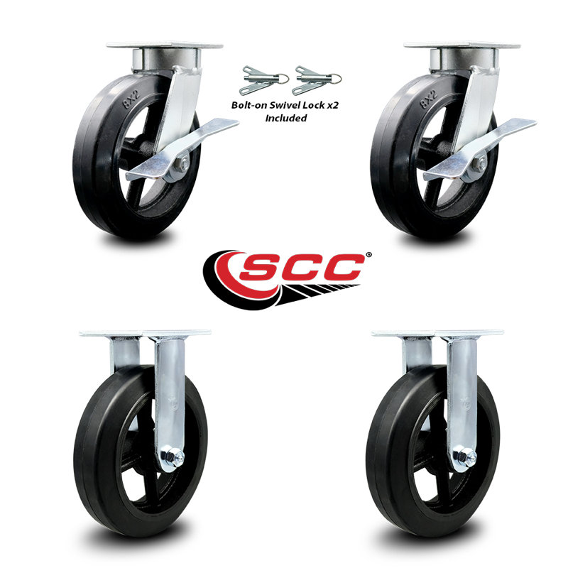 4 Piece Rubber on Steel Caster Set
