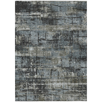 Machine Washable Indoor/Outdoor Xhevrie Charcoal Rug