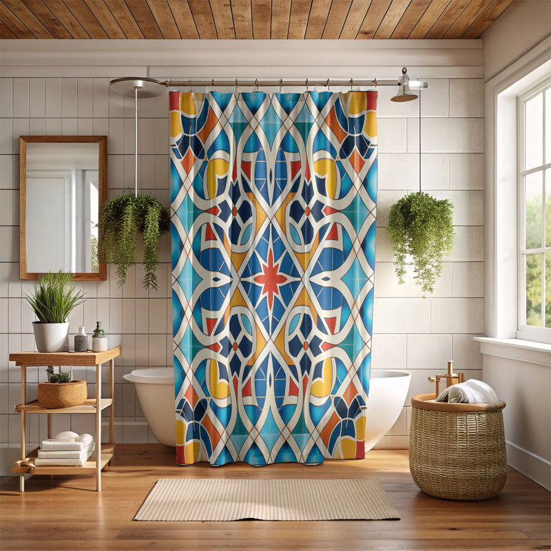 Motif de carreaux arabes - rideau de douche standard 1 pièce, H 74 po x l 35 po