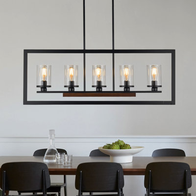 Éclairage d'îlot de cuisine 5 lumières en bois