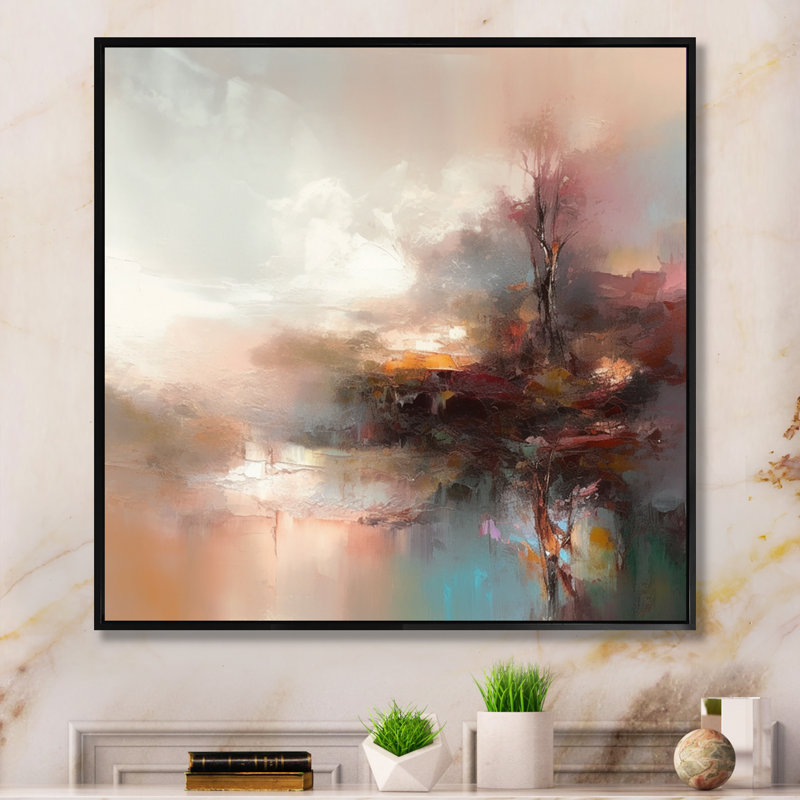 «Brown Abstracted Nature IV», art mural abstrait, H 16 po x l 16 po x P 1 po, Toile avec cadre flottant noir