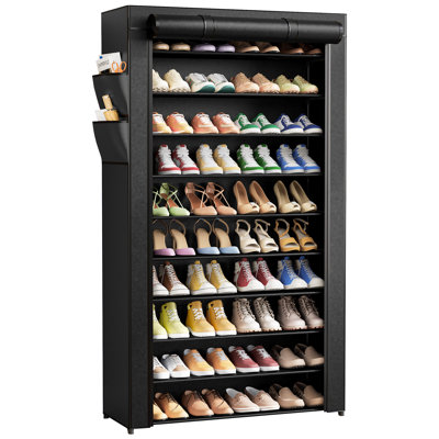 Shoe Rack - 10-Tier Shoe Organizer with Zippered Dust Cover & Side Pockets, Easy to Assemble, Space Saving Shoe Rack for Closet, Entryway, Living Room, 33" x 12.4" x 69.3", Black
