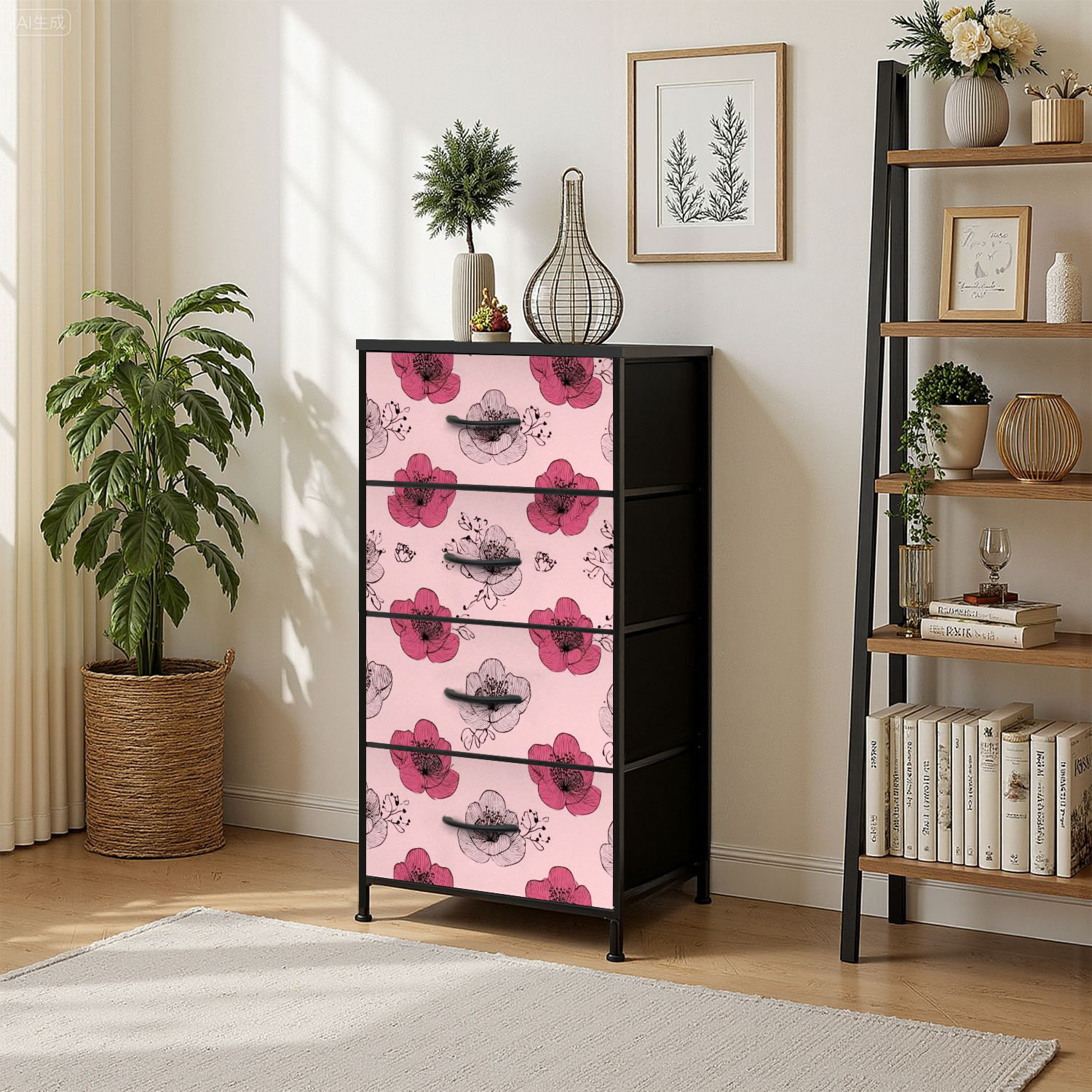 Ebern Designs 4 Drawer Vertical Storage Dresser Cherry Blossoms Outline