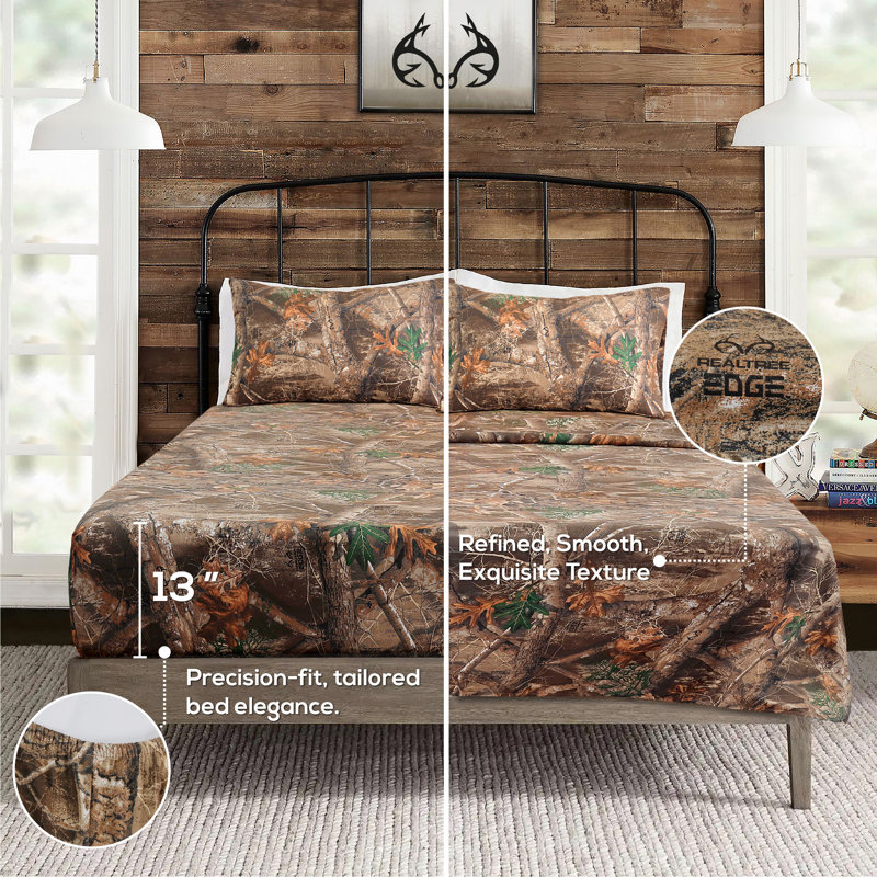 Realtree Edge Camo Bedding  Sheet Set Microfiber Rustic Farmhouse Bedding for Lodge, Cabin & Hunting Bed Set – Perfect for Outdoor Camouflage Bedroom
