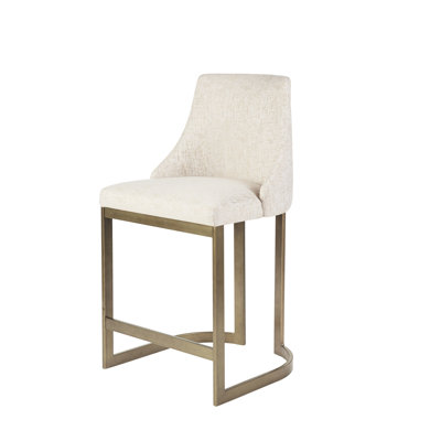 Tabouret de comptoir moderne de 26 po de hauteur - Les meubles de cuisine à base en métal comportent des accoudoirs incurvés et un dossier arrondi. Coussin en mousse à haute densité avec patins réglables au fini or antique