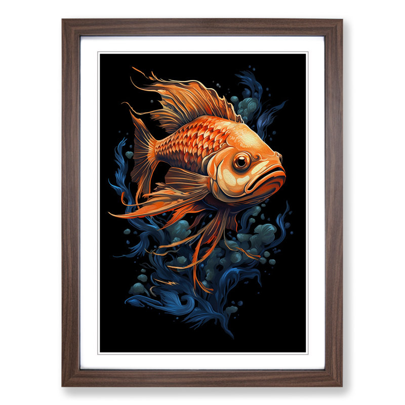 Fish Tachisme - Framed Print, 64cm H x 46cm W x 2cm D, Walnut