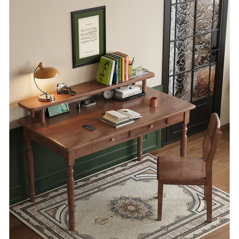 Bureau traditionnel en bois avec 2 tiroirs et tablette surélevée, H 29,5 po x l 39,4 po x P 23,6 po