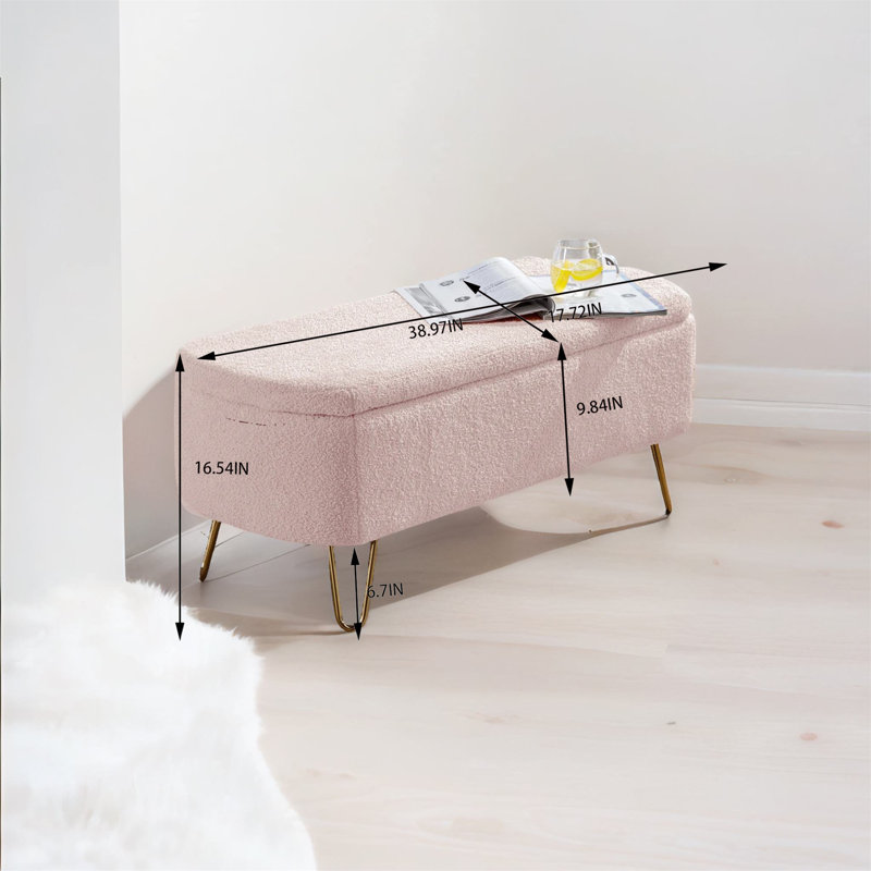 Banc de rangement rembourré Maegann, Rose