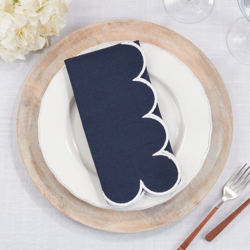 Ensemble de 4 serviettes de table en coton raffiné à bordure festonnée l 20 po x L 20 po, Marine