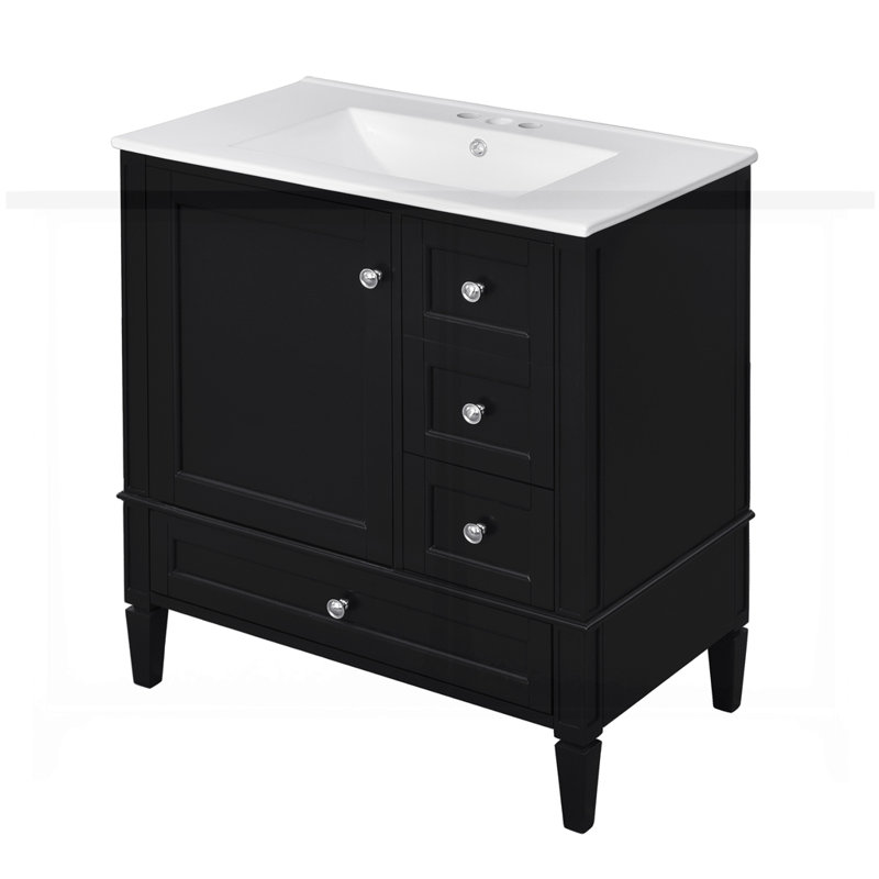 Meuble-lavabo 30 po avec lavabo en céramique, Noir