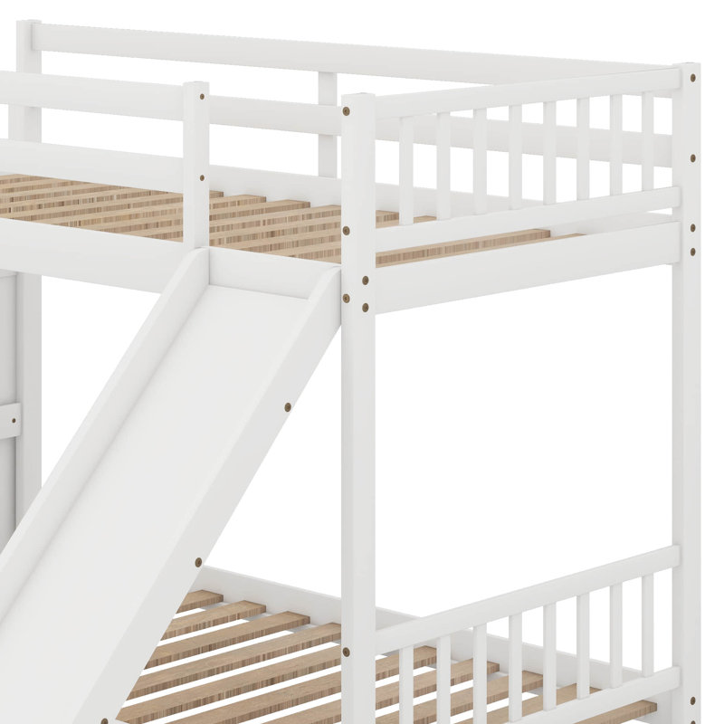Lit superposé avec glissière convertible et escalier, Blanc
