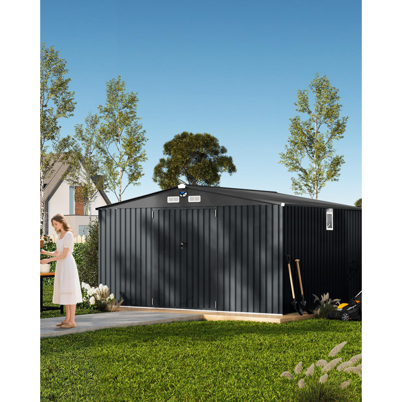 Remise de rangement extérieure 12 * 10 pi avec structure de cadre actualisée pour pelouse de jardin