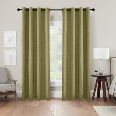 Window Drapes, Jacquard Linen Curtains, Grommet, 2 Panels Set