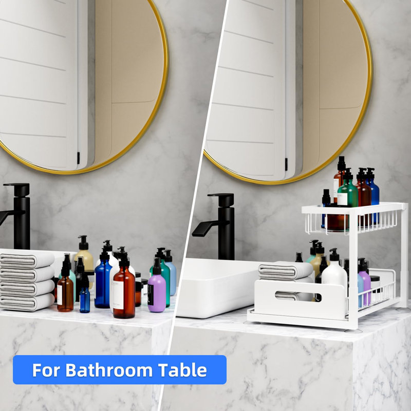 2-Pack Drawers With Sliding Storage Baskets 2-Tier Slide-Out Storage Rack Under Sink, White