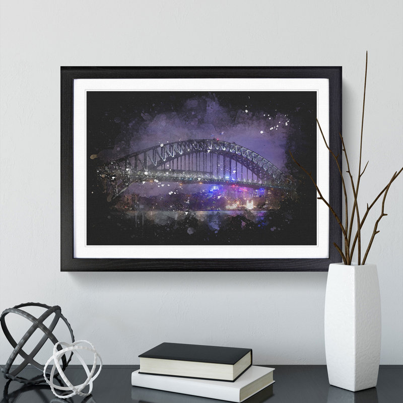 Harbour Bridge in Sydney - Picture Frame Graphic Art, 65cm H x 90cm W x 2cm D, Black Framed