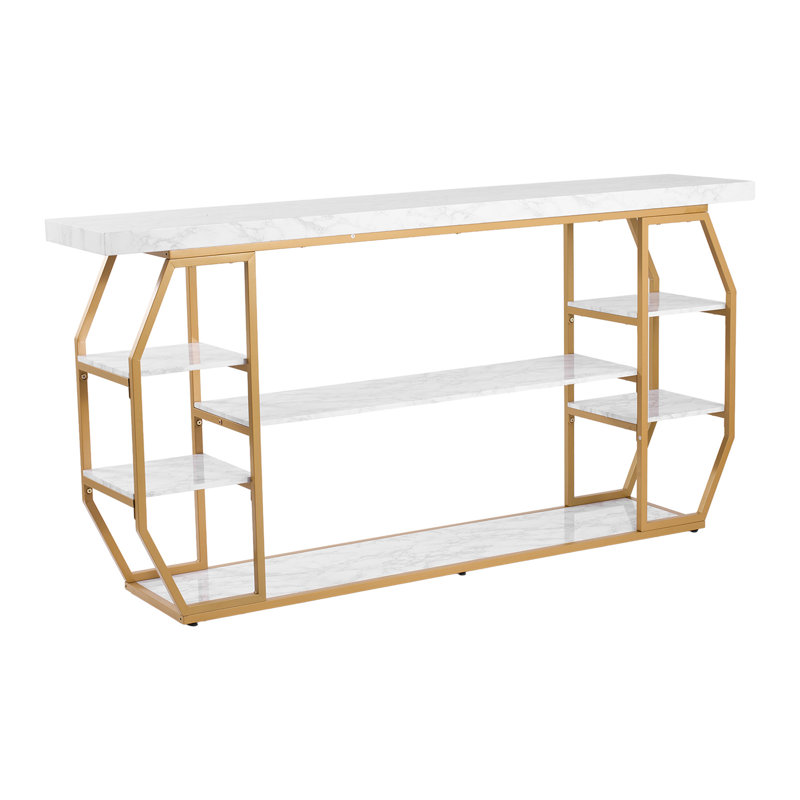 Console à 3 niveaux en marbre moderne à motif géométrique doré (sans la chaise)