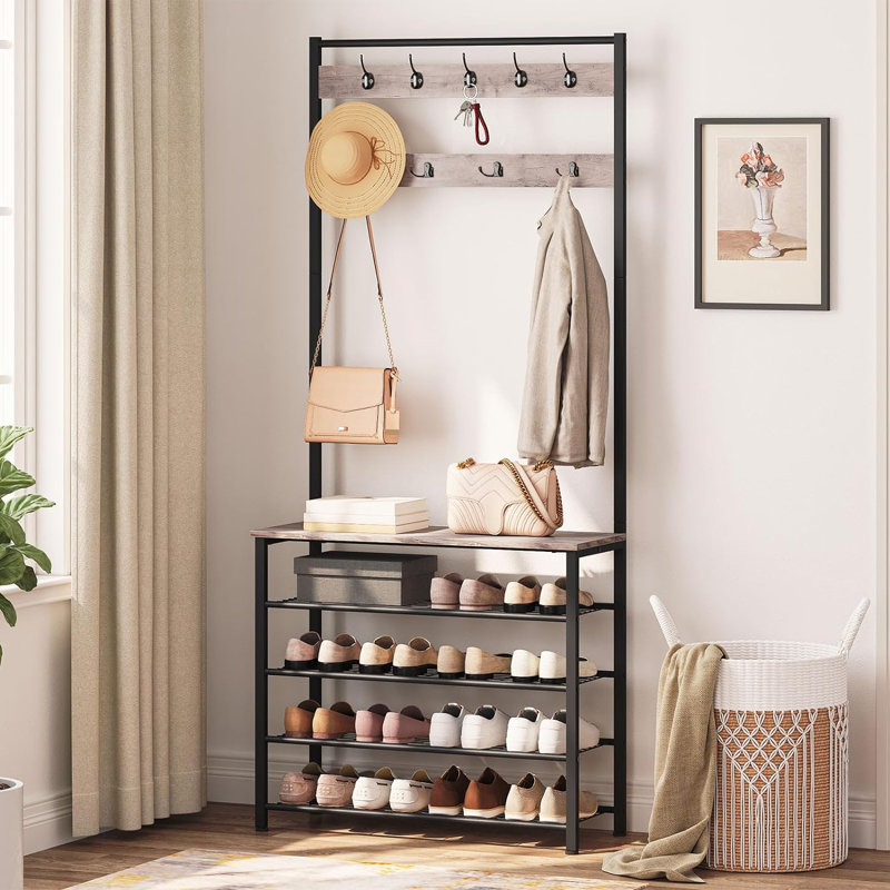 Brorfelde Hall Tree 80cm Wide with Bench and Shoe Storage, Greige/Black