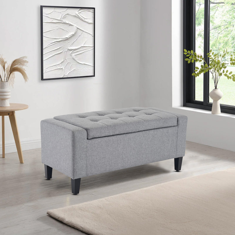 Luxury Crushed Velvet Ottoman Stool, Grey, Linen