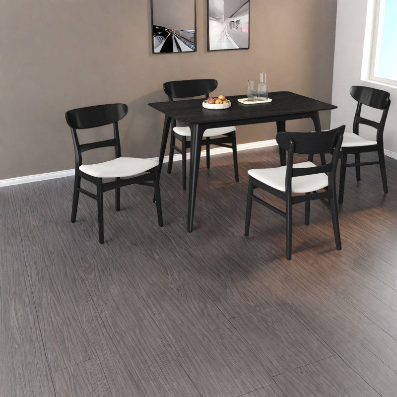Ensemble de table de salle à manger moderne 5 pièces, structure en bois d'hévéa, noir et beige clair