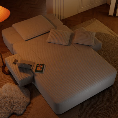 Canapé-lit convertible 48,5 po avec méridienne convertible en velours côtelé avec poche de rangement et 3 coussins pour les petits espaces, salon, appartement