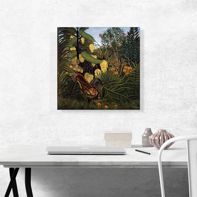 «Fight Entre a Tiger and Buffalo 1908» par Henri Rousseau, reproduction d'art sur toile tendue, H 18 po x l 18 po x P 0,75 po