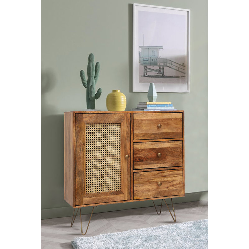 Chetram Rattan Small Mango Wood Sideboard 80 Cm Wide