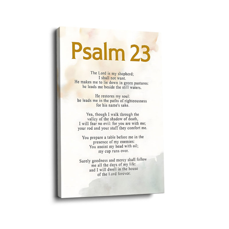 Spirituel «Psaume 23, texte sur fond d'aquarelle douce (ton calme)», art mural tendu sur toile Psaume 23 pour studio confortable