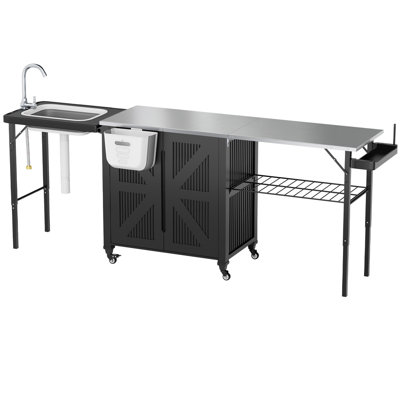 Îlot de cuisine portable pliable avec armoire de rangement